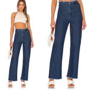 WeWoreWhat Frayed High Rise Flared Wide Leg Jeans Medium Washed Rigid Denim 27